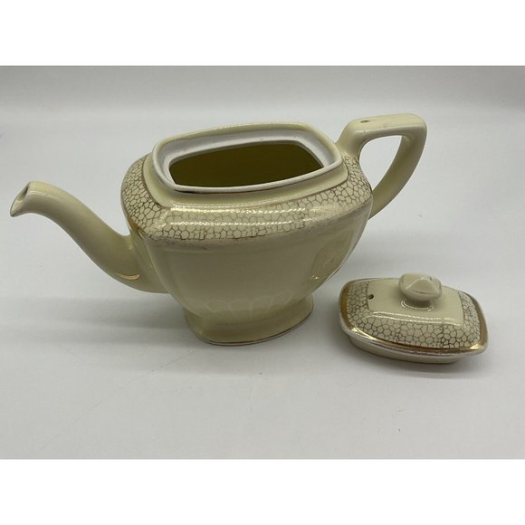Hall Ceramic Vintage Hollywood Teapot Warm Yellow and Gold Hall 0118S 6 Cup MCM - Picture 12 of 16